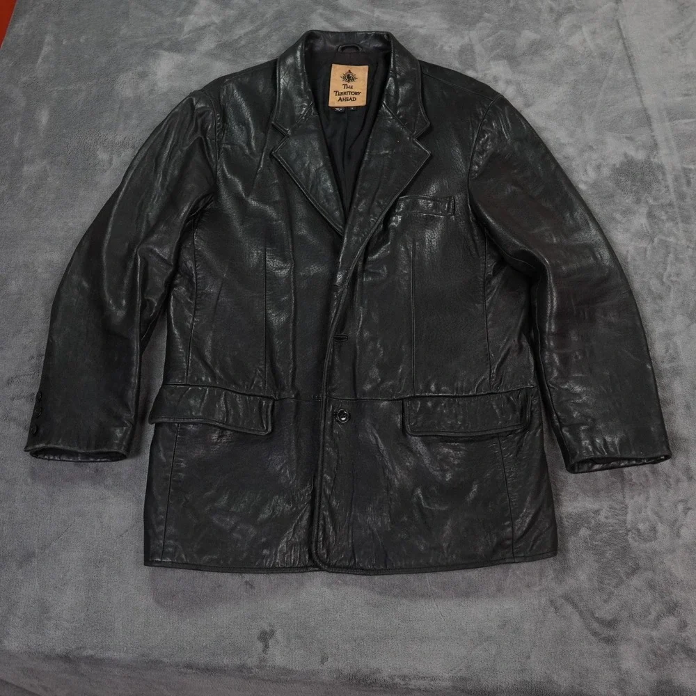 VTG The Territory Ahead Leather‎ Blazer Mens Large Black Jacket Classic READ MOB